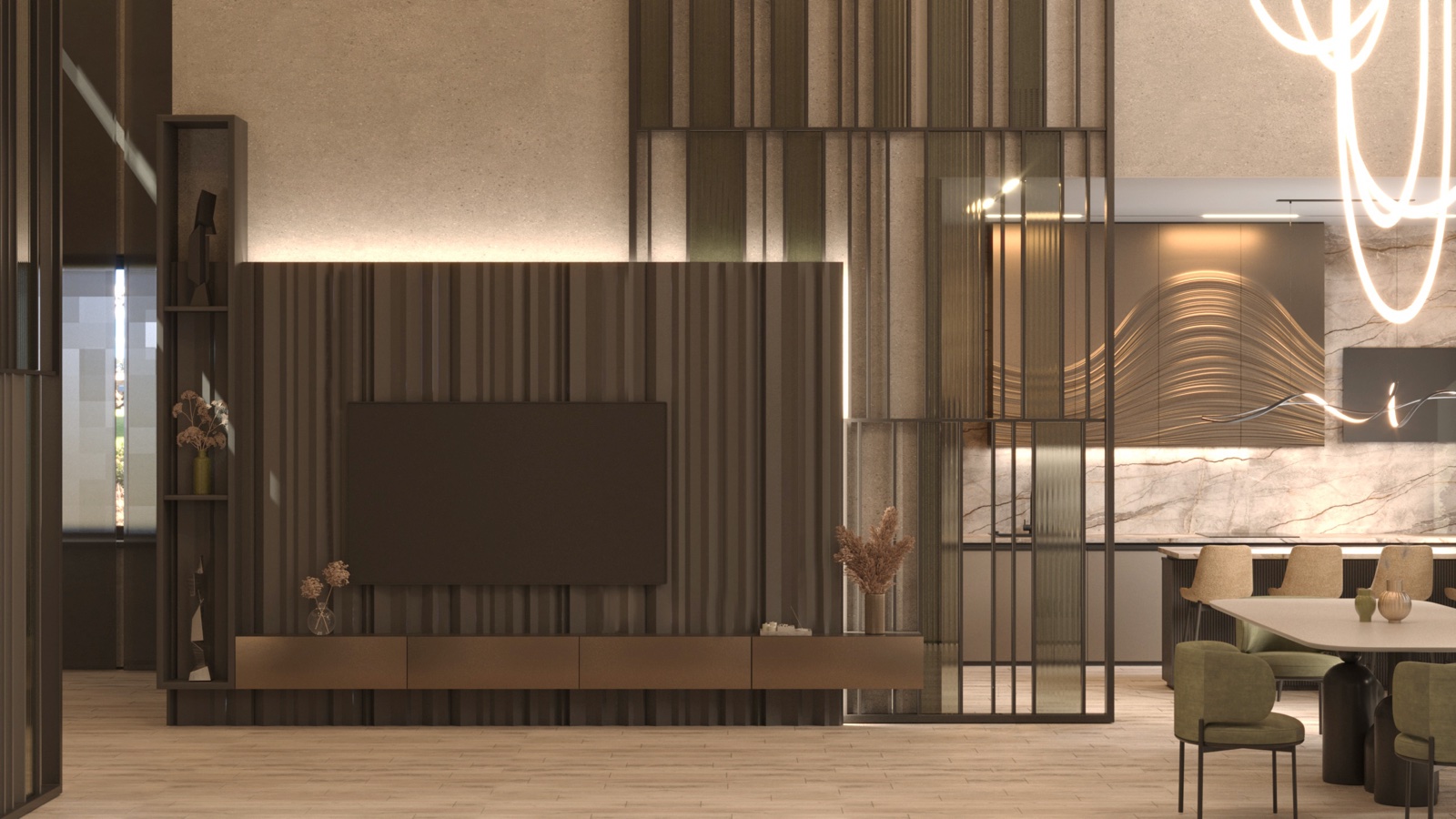 Living Room with Double-Height Ceiling